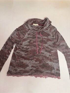 Rewind Womens/Girls Large Pink Camo Knit Top Sweater Lace Drawstring Turtleneck